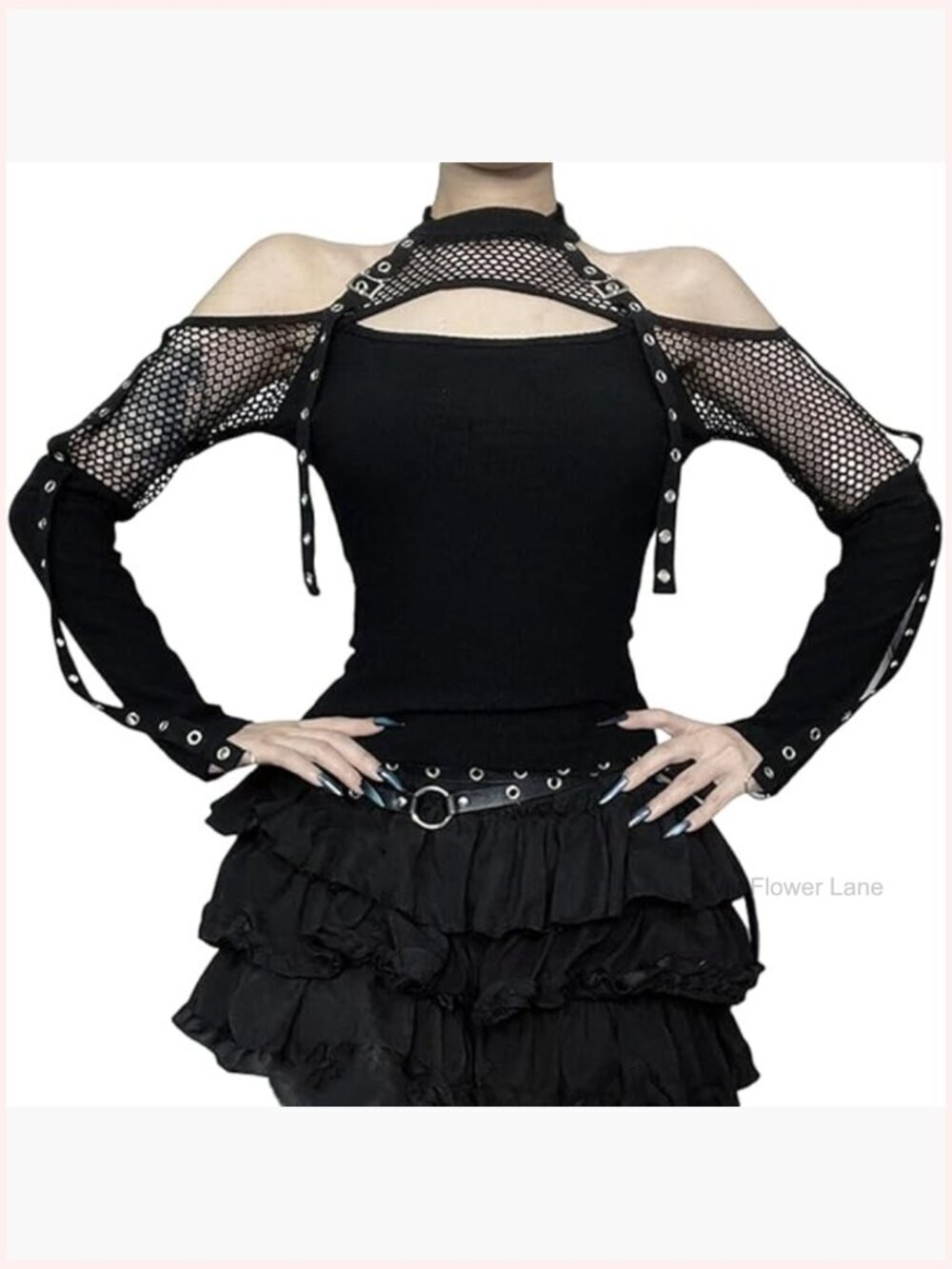 Long Sleeve Mesh Crop Tank Top With Plunge Neckline
